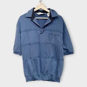 Vintage Classics By Palmland Club Polo Golf Shirt Grandpa Banded Hem Blue Large